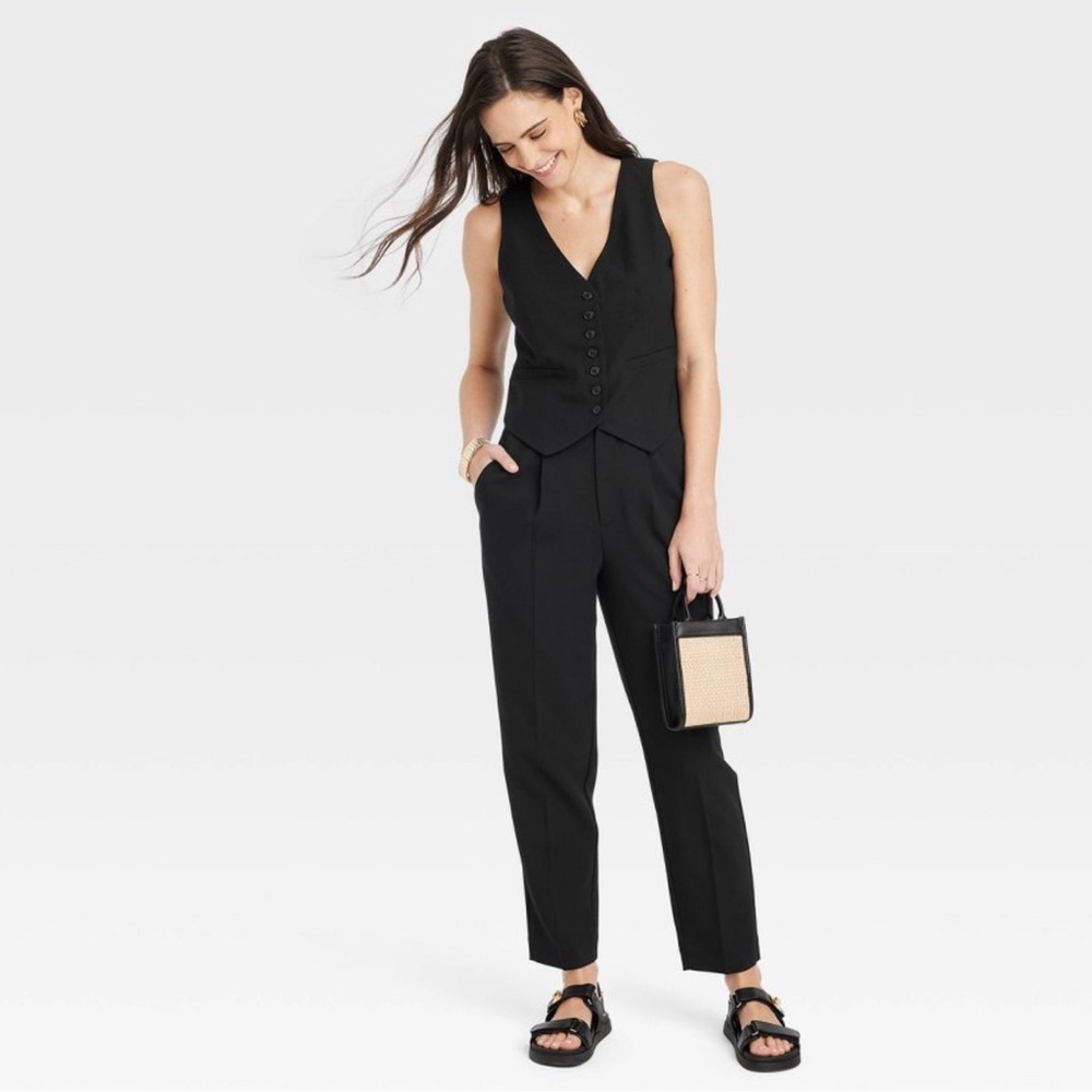Women's High-Rise Tailored Trousers - A New Day™ Black 10: Tapered Leg, Ankle